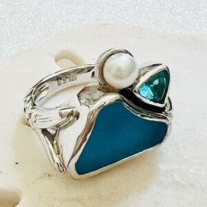 Sea glass sterling silver ring